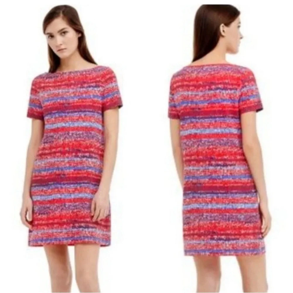 Tory Burch Pima Cotton Red Blue Yarn Print Mini Short Sleeve‎ Dress Size XXS